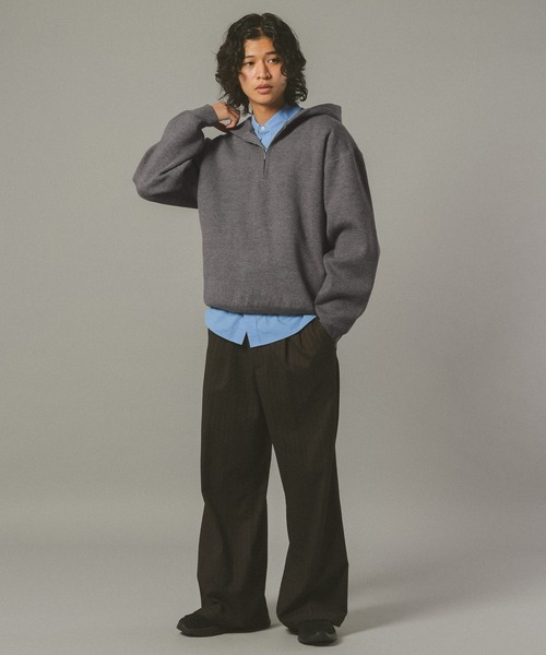 RAGEBLUE（レイジブルー）の「ダブルフェイス/ハーフジップニットパーカー（ニット/セーター・メンズ・グレー系その他/ダークブラウン・LARGE/MEDIUM）」の5枚目の写真