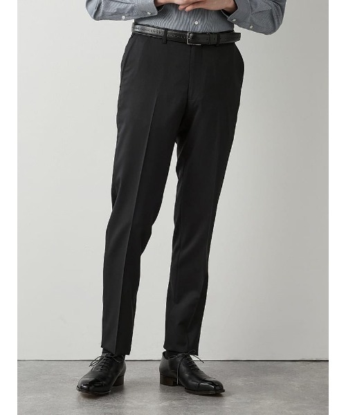 Perfect Suit FActory(パーフェクトスーツファクトリー)の「ベーシック ノータックスラックス 光沢無地 ブラック/ネイビー【マシンウォッシャブル】【ウエストゴム】(スラックス・メンズ・ネイビー/ブラック・76/79/82/85/88/91)」の1枚目の写真