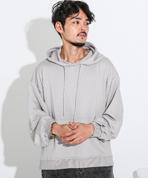 LUXSTYLE(ラグスタイル)の「レーヨン混とろみ素材サイドスナップスリットパーカー(パーカー・メンズ・ライトグレー/ブルー/ブラック・M/L)」の7枚目の写真