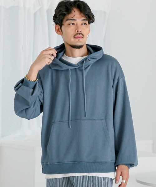 LUXSTYLE(ラグスタイル)の「レーヨン混とろみ素材サイドスナップスリットパーカー(パーカー・メンズ・ライトグレー/ブルー/ブラック・M/L)」の9枚目の写真