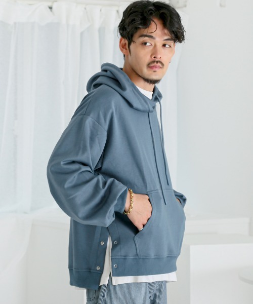 LUXSTYLE(ラグスタイル)の「レーヨン混とろみ素材サイドスナップスリットパーカー(パーカー・メンズ・ライトグレー/ブルー/ブラック・M/L)」の10枚目の写真