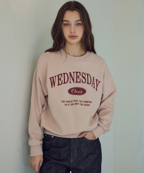 WEDNESDAYOASISFORWOMEN（ウェンズデー オアシス フォー ウーマン）の「[ウーマンVER]シグネチャーセミクロップマンツーマン_インディピンク(W25-TP15)（スウェット・レディース・ライトピンク・FREE）」の3枚目の写真