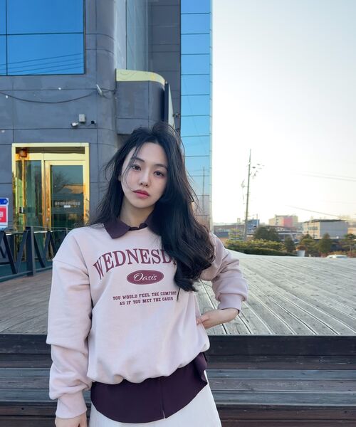 WEDNESDAYOASISFORWOMEN（ウェンズデー オアシス フォー ウーマン）の「[ウーマンVER]シグネチャーセミクロップマンツーマン_インディピンク(W25-TP15)（スウェット・レディース・ライトピンク・FREE）」の5枚目の写真