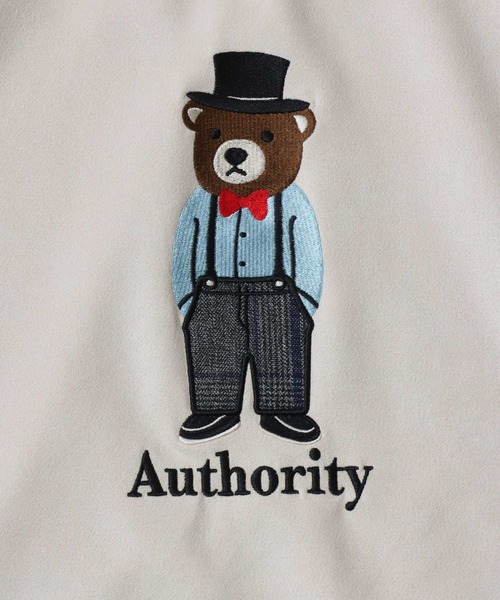 セール】Bear Embroidery Punch the dough Suede Sweat shirt/クマ刺繍
