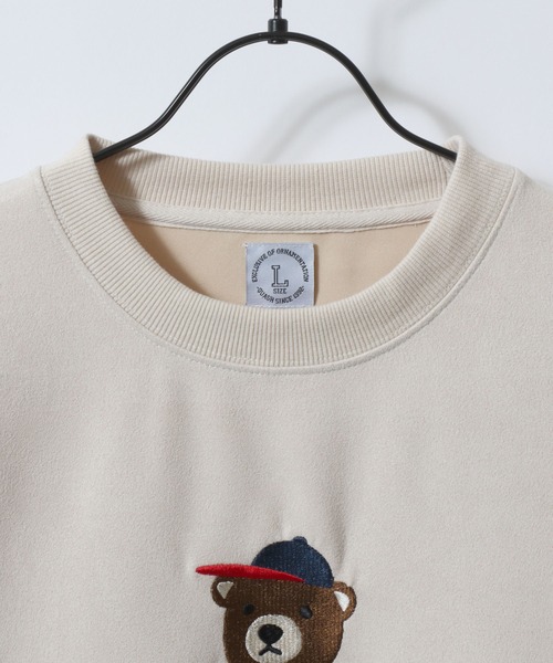 セール】Bear Embroidery Punch the dough Suede Sweat shirt/クマ刺繍