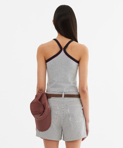 MENASOO(ミナス)の「Y Back Halter Mini Crop Top_Melange Gray(Tシャツ/カットソー・レディース・グレー・F)」の4枚目の写真