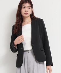 THE SHOP TK （ザ ショップ ティーケー ）の「【通勤・セレモニー】ダブルクロス ノーカラージャケット/セットアップ可（ノーカラージャケット）」