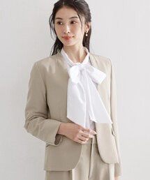 THE SHOP TK （ザ ショップ ティーケー ）の「【通勤・セレモニー】ダブルクロス ノーカラージャケット/セットアップ可（ノーカラージャケット）」