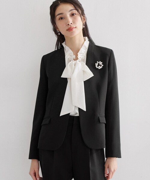 【セットアップ可/洗濯機可/イージーケア/防汚加工】ダブルクロス ノーカラージャケット