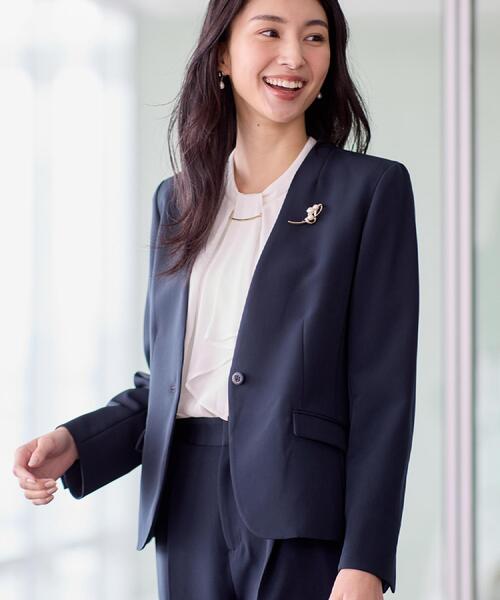 THE SHOP TK （ザ ショップ ティーケー ）の「【通勤・セレモニー】ダブルクロス ノーカラージャケット/セットアップ可（ノーカラージャケット・レディース・ブラック/ベージュ/ネイビー・12/14/13/11）」の4枚目の写真