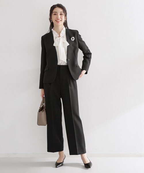 THE SHOP TK （ザ ショップ ティーケー ）の「【通勤・セレモニー】ダブルクロス ノーカラージャケット/セットアップ可（ノーカラージャケット・レディース・ブラック/ベージュ/ネイビー・12/14/13/11）」の8枚目の写真