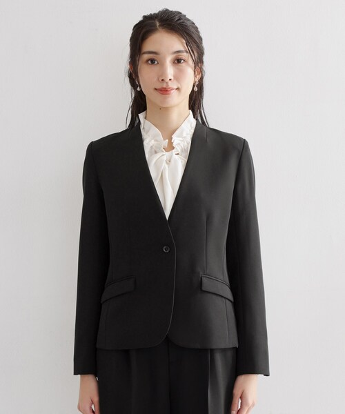 THE SHOP TK （ザ ショップ ティーケー ）の「【通勤・セレモニー】ダブルクロス ノーカラージャケット/セットアップ可（ノーカラージャケット・レディース・ブラック/ベージュ/ネイビー・12/14/13/11）」の15枚目の写真