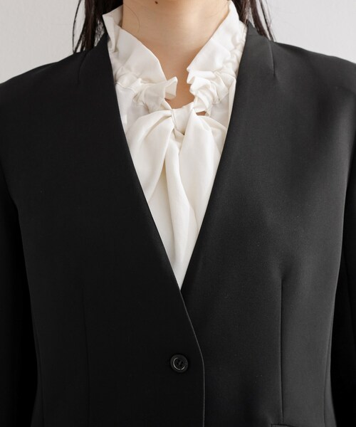 THE SHOP TK （ザ ショップ ティーケー ）の「【通勤・セレモニー】ダブルクロス ノーカラージャケット/セットアップ可（ノーカラージャケット・レディース・ブラック/ベージュ/ネイビー・12/14/13/11）」の18枚目の写真