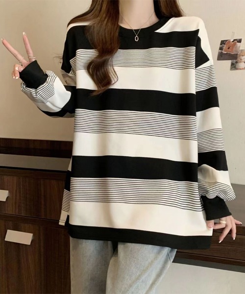 Flugge(フラッジー)の「マルチボーダー柄トップス(その他トップス・レディース・ベージュ/ブラック・MEDIUM/LARGE)」の4枚目の写真