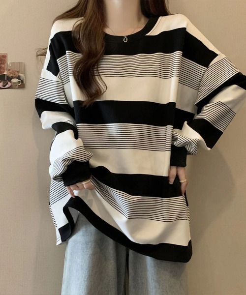 Flugge(フラッジー)の「マルチボーダー柄トップス(その他トップス・レディース・ベージュ/ブラック・MEDIUM/LARGE)」の3枚目の写真