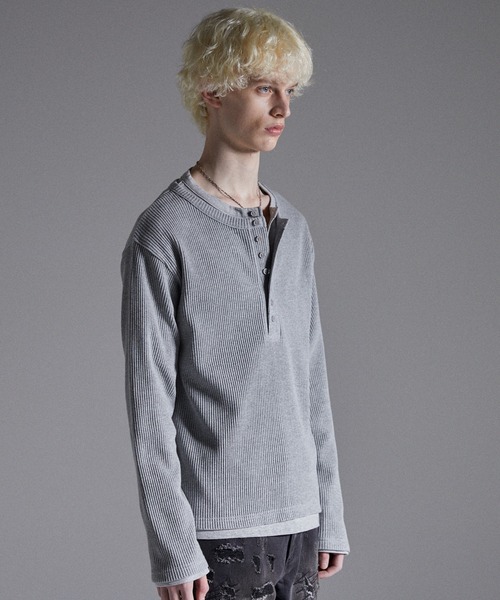 GRANCY】Double-layered Thermal Henley Long Sleeve T-Shirt / ダブル