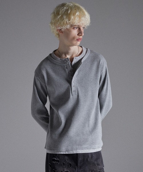 GRANCY】Double-layered Thermal Henley Long Sleeve T-Shirt / ダブル