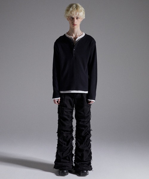 GRANCY（グランシー）の「【GRANCY】Double-layered Thermal Henley Long Sleeve T-Shirt / ダブルレイヤードサーマルヘンリーロンT（Tシャツ/カットソー・メンズ・グレー/ブラック・L/M/S）」の12枚目の写真