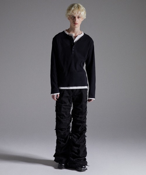 GRANCY（グランシー）の「【GRANCY】Double-layered Thermal Henley Long Sleeve T-Shirt / ダブルレイヤードサーマルヘンリーロンT（Tシャツ/カットソー・メンズ・グレー/ブラック・L/M/S）」の18枚目の写真