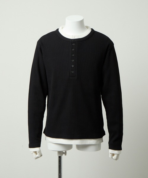GRANCY】Double-layered Thermal Henley Long Sleeve T-Shirt / ダブル