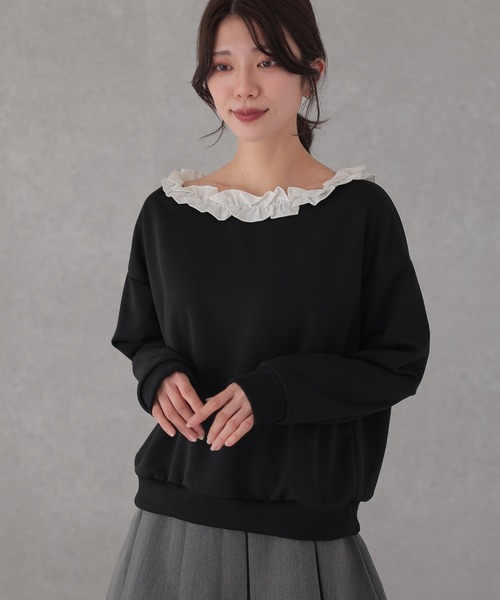 DAYRA（デイラ）の「オフショル シャーリング フリル 長袖 スウェット プルオーバー（スウェット・レディース・グレー/ブラック/ホワイト・M/L）」の10枚目の写真