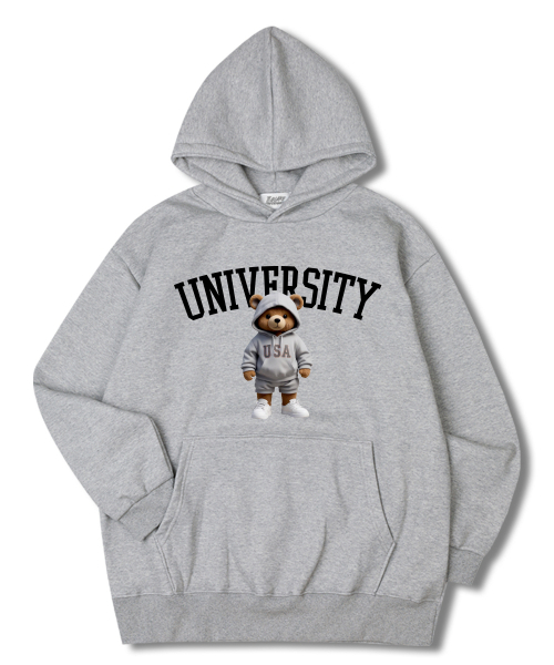 USA University Overfit Fleece Hoodie Gray