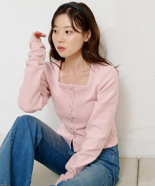 Kastane（カスタネ）の「【ZOZO先行/7色展開】サーマルカーディガン（カーディガン/ボレロ・レディース・グレー/アイボリー/ネイビー/ダークブルー/ピンク/ホワイト系その他/ホワイト・FREE）」の8枚目の写真