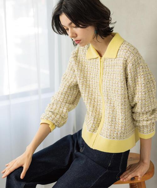 OPAQUE.CLIP(オペークドットクリップ)の「ツイードライクZIPニットカーディガン(カーディガン/ボレロ・レディース・ネイビー系3/イエロー系その他5・40/38/42)」の3枚目の写真