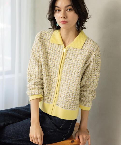OPAQUE.CLIP(オペークドットクリップ)の「ツイードライクZIPニットカーディガン(カーディガン/ボレロ・レディース・ネイビー系3/イエロー系その他5・40/38/42)」の6枚目の写真