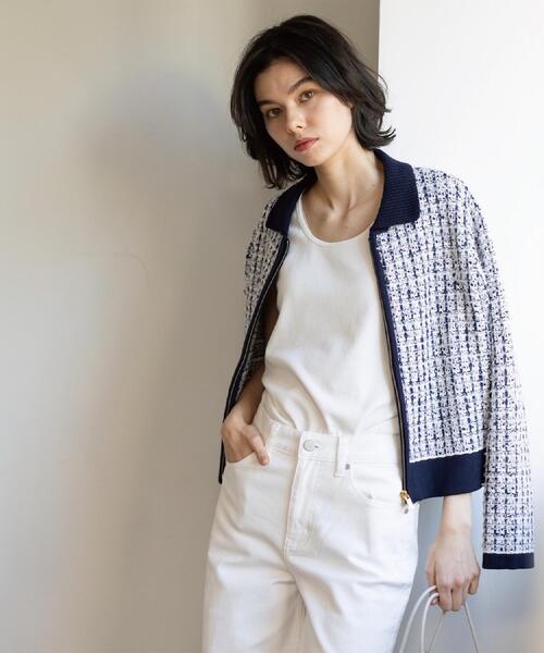 OPAQUE.CLIP(オペークドットクリップ)の「ツイードライクZIPニットカーディガン(カーディガン/ボレロ・レディース・ネイビー系3/イエロー系その他5・40/38/42)」の9枚目の写真