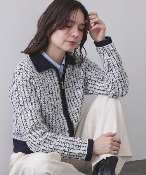 OPAQUE.CLIP(オペークドットクリップ)の「ツイードライクZIPニットカーディガン(カーディガン/ボレロ・レディース・ネイビー系3/イエロー系その他5・40/38/42)」の15枚目の写真