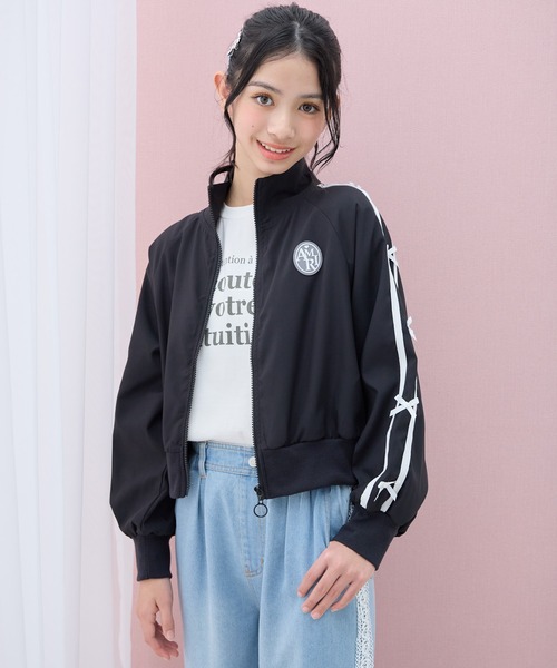 Amourire girl（アムリールガール）の「ラインリボンブルゾン（ブルゾン・キッズ・オフホワイト/ブラック・150cm/140cm/130cm/160cm）」の2枚目の写真