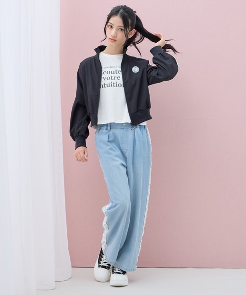 Amourire girl（アムリールガール）の「ラインリボンブルゾン（ブルゾン・キッズ・オフホワイト/ブラック・150cm/140cm/130cm/160cm）」の14枚目の写真