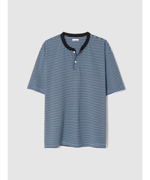 POKER FACE（ポーカーフェイス）の「STRIPE HENLEY NECK T-SHIRTS BLUE（Tシャツ/カットソー）」
