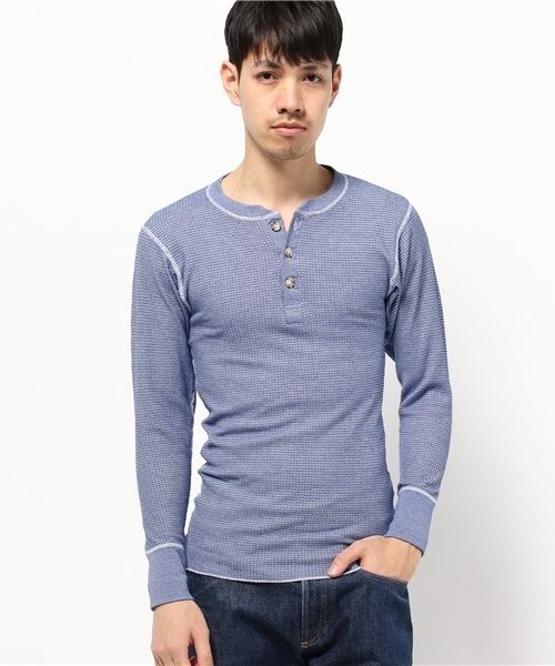 Abiding Aim(アバイディングエイム)の「【JEMORGAN】片染ワッフル長袖ヘンリーネックTシャツ(Tシャツ/カットソー・メンズ・グリーン/ワインレッド/ブルー・L/M)」の1枚目の写真