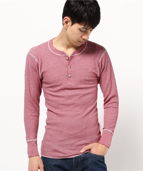Abiding Aim(アバイディングエイム)の「【JEMORGAN】片染ワッフル長袖ヘンリーネックTシャツ(Tシャツ/カットソー・メンズ・グリーン/ワインレッド/ブルー・L/M)」の3枚目の写真