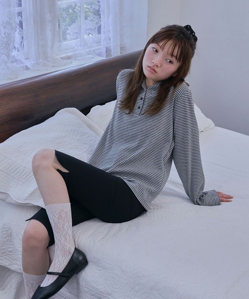 Unblend（アンブレンド）の「【Unblend】フード付 ヘンリーネック アソート 長袖Tシャツ（Tシャツ/カットソー・レディース・杢グレー/グレー系/ネイビー系/ライトブルー・FREE）」の6枚目の写真