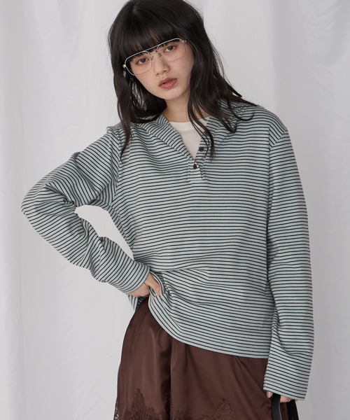 Unblend】フード付 ヘンリーネック アソート 長袖Tシャツ Unblend