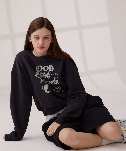 DANGLEDROP(ダングルドロップ)の「DGDP GOOD THING クロップマンツーマンチャコール(スウェット・レディース・その他・S/M)」の4枚目の写真