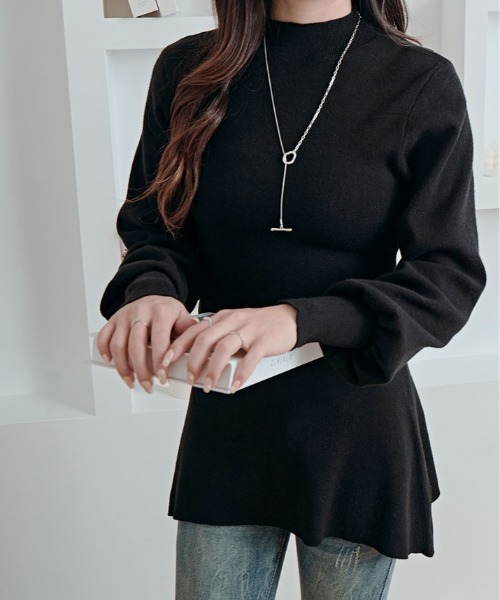 kirakiraShop(キラキラショップ)の「フレア シルエット クルーネック ニット トップス(ニット/セーター・レディース・ブラック/チャコール/ブラウン・FREE)」の4枚目の写真