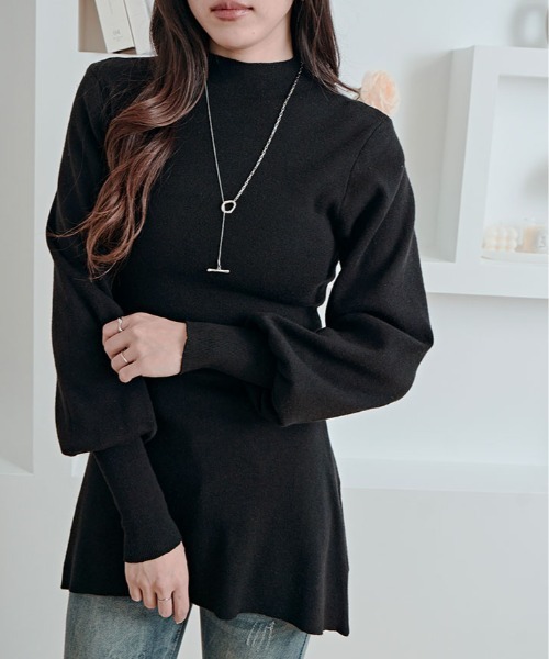 kirakiraShop(キラキラショップ)の「フレア シルエット クルーネック ニット トップス(ニット/セーター・レディース・ブラック/チャコール/ブラウン・FREE)」の5枚目の写真