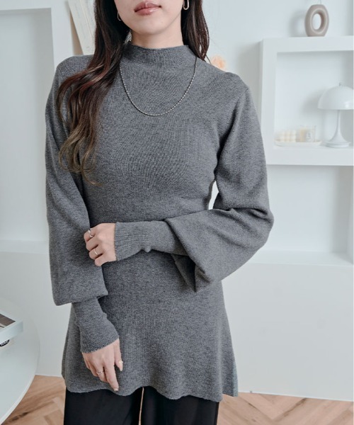 kirakiraShop(キラキラショップ)の「フレア シルエット クルーネック ニット トップス(ニット/セーター・レディース・ブラック/チャコール/ブラウン・FREE)」の10枚目の写真