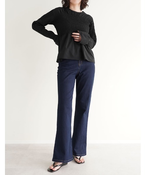 Re:EDIT（リエディ）の「[DENIM COLLECTION][2026S/S COLLECTION][低身長/高身長/大きいサイズ有]ストレッチデニムキックフレアパンツ（デニムパンツ・レディース・ブルー/ブラック/ネイビー・SHORT/AM/MEDIUM/TALL/LARGE/X-LARGE）」の18枚目の写真