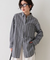 Rouge vif | 胸ポケットコットンルーズフィットストライプシャツ/春服/大人カジュアル/手洗い可能(シャツ/ブラウス)