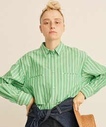 Rouge vif | 胸ポケットコットンルーズフィットストライプシャツ/春服/大人カジュアル/手洗い可能(シャツ/ブラウス)