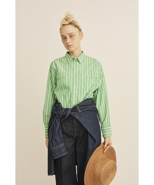 Rouge vif（ルージュヴィフ）の「胸ポケットコットンルーズフィットストライプシャツ/春服/大人カジュアル/手洗い可能（シャツ/ブラウス・レディース・グリーン/チャコールグレー・フリー）」の8枚目の写真