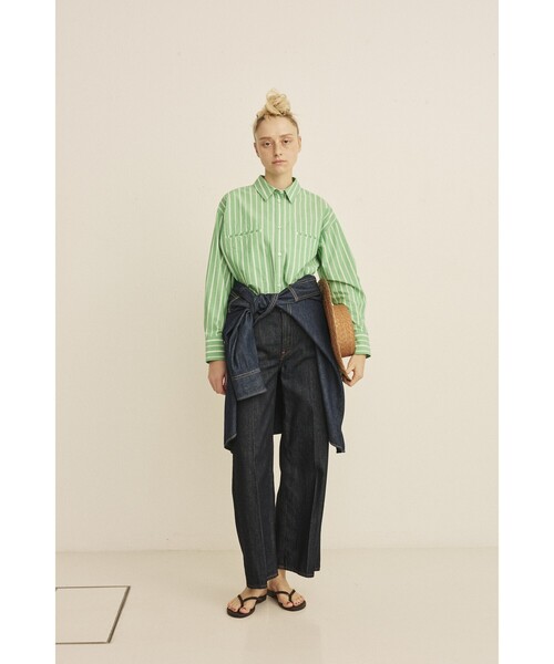 Rouge vif（ルージュヴィフ）の「胸ポケットコットンルーズフィットストライプシャツ/春服/大人カジュアル/手洗い可能（シャツ/ブラウス・レディース・グリーン/チャコールグレー・フリー）」の9枚目の写真