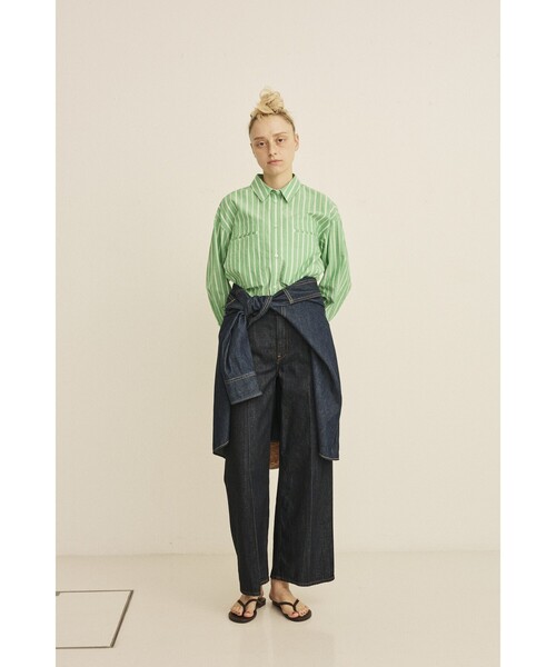 Rouge vif（ルージュヴィフ）の「胸ポケットコットンルーズフィットストライプシャツ/春服/大人カジュアル/手洗い可能（シャツ/ブラウス・レディース・グリーン/チャコールグレー・フリー）」の14枚目の写真