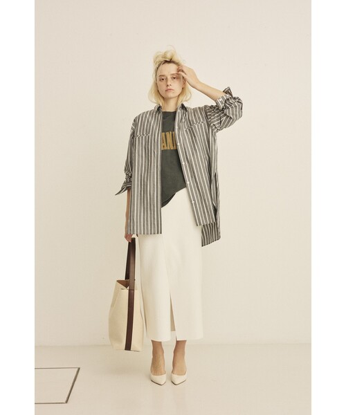 Rouge vif（ルージュヴィフ）の「胸ポケットコットンルーズフィットストライプシャツ/春服/大人カジュアル/手洗い可能（シャツ/ブラウス・レディース・グリーン/チャコールグレー・フリー）」の18枚目の写真