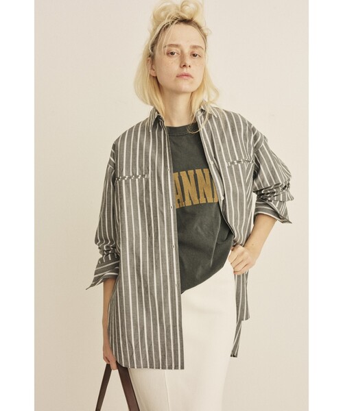 Rouge vif（ルージュヴィフ）の「胸ポケットコットンルーズフィットストライプシャツ/春服/大人カジュアル/手洗い可能（シャツ/ブラウス・レディース・グリーン/チャコールグレー・フリー）」の21枚目の写真